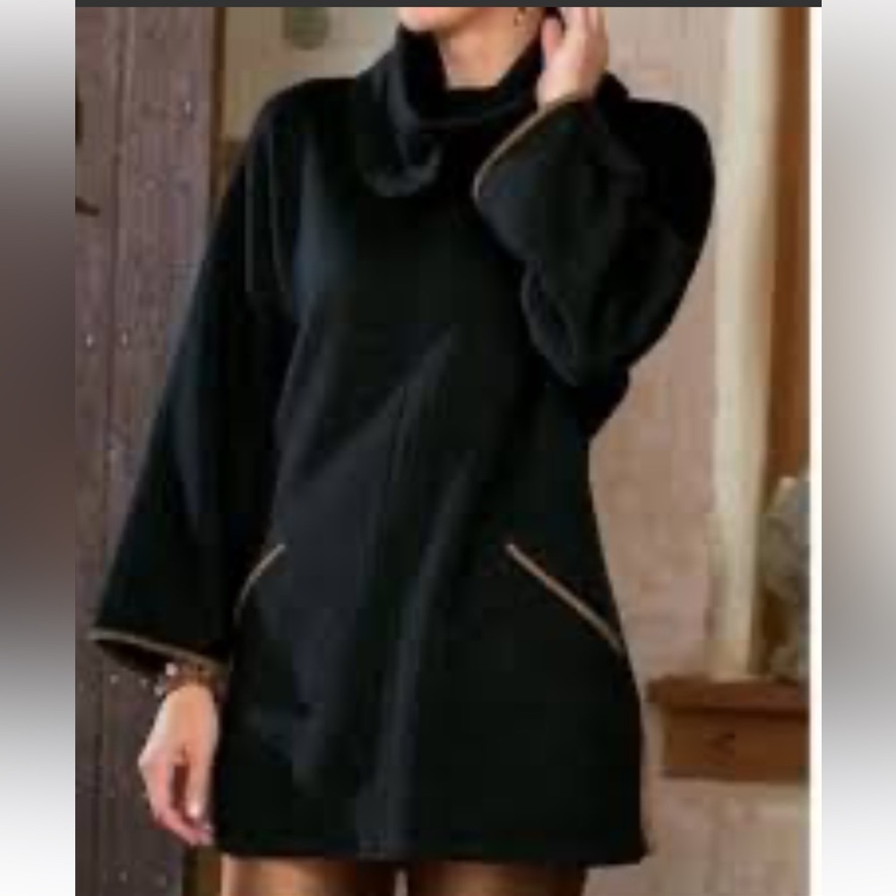 Soft Surroundings Cotswold Dark Gray Cowl Neck Tunic Sweater, Small